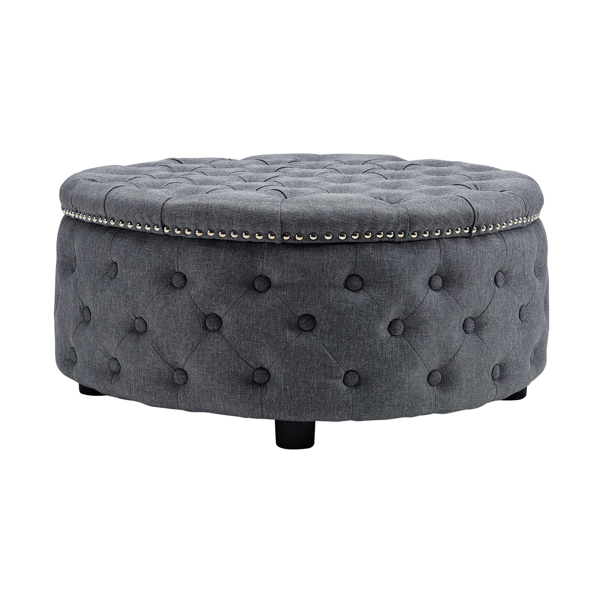 Linen Lotus Seedpod Chesterfield Buttoned Footstool Studded Edge