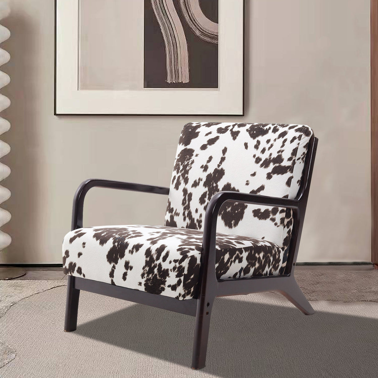 Black White Spots Velvet Armchair Modern Accent Chair High Back Comfortable Seating