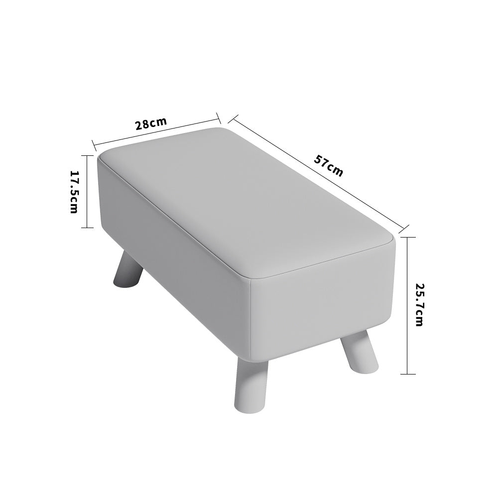 Linen Footstool with Wooden Legs Washable Cover Shoe Changing Seat