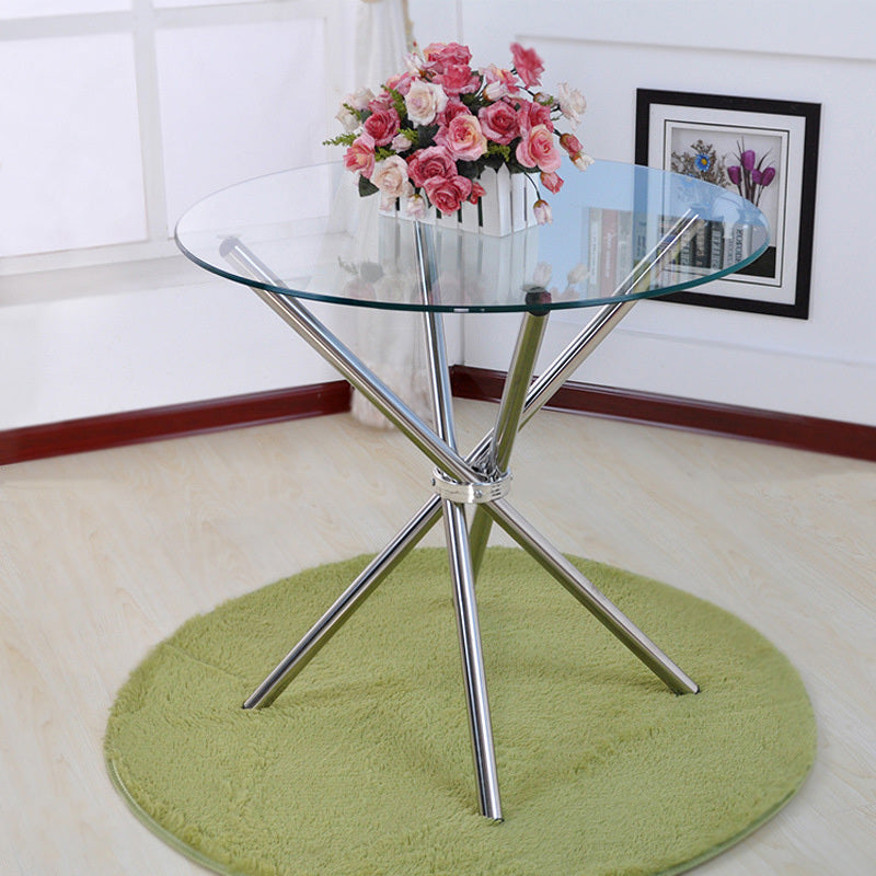 Modern Tempered Small Round Glass Dining Table with 4 Chrome Legs