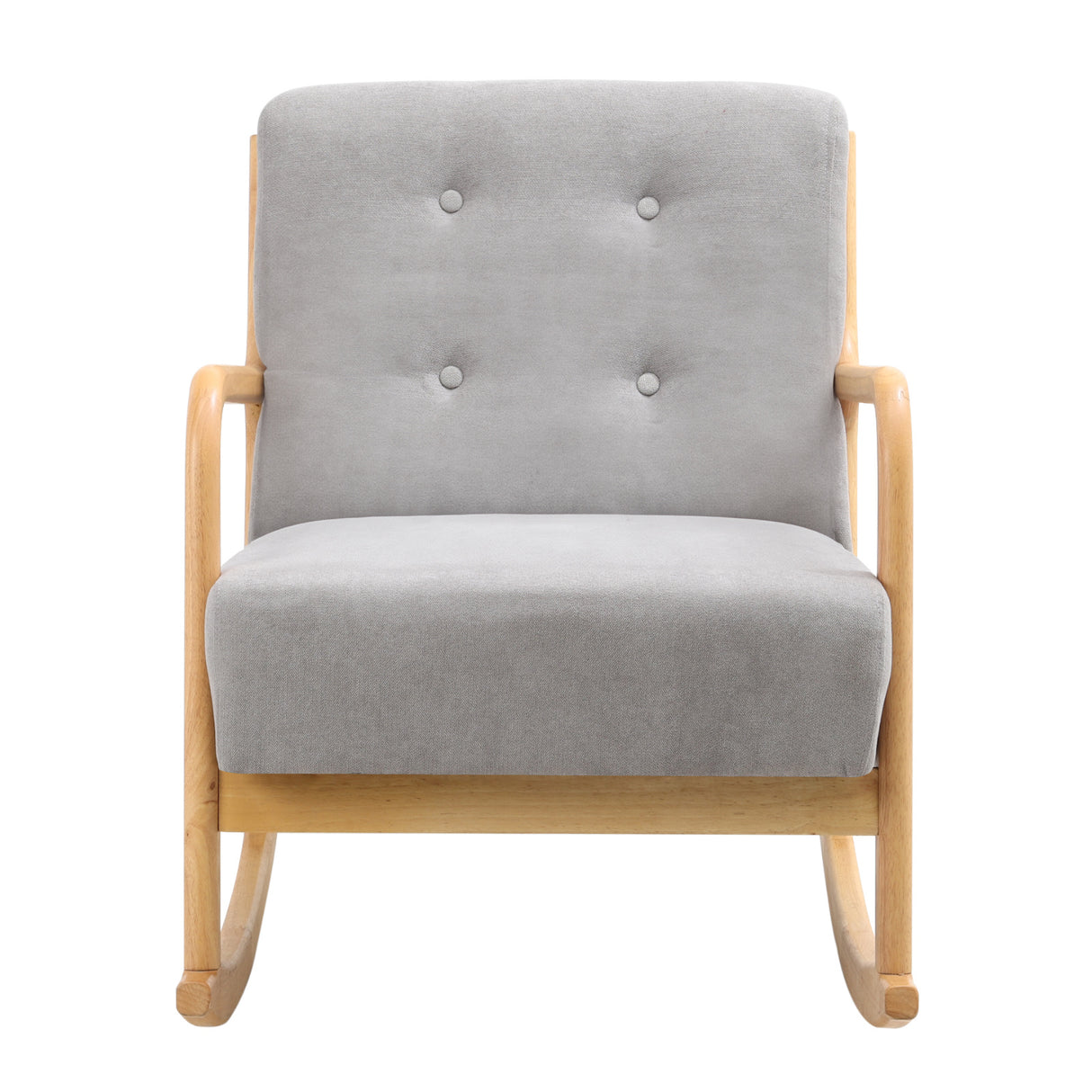 Modern Wooden Rocking Chair Comfortable Linen Buttoned Seat Accent Lounge Chair