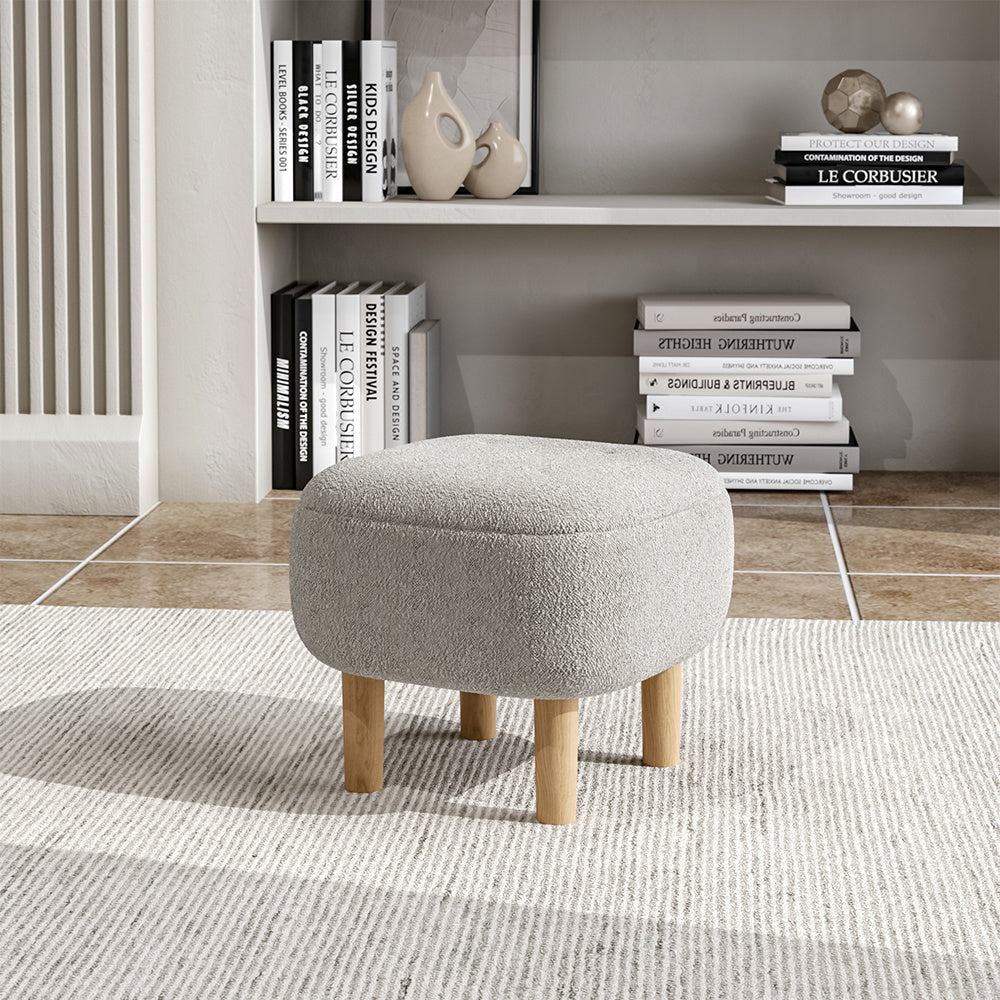 Modern Fabric Footstool Rubberwood Stool with Wooden Legs