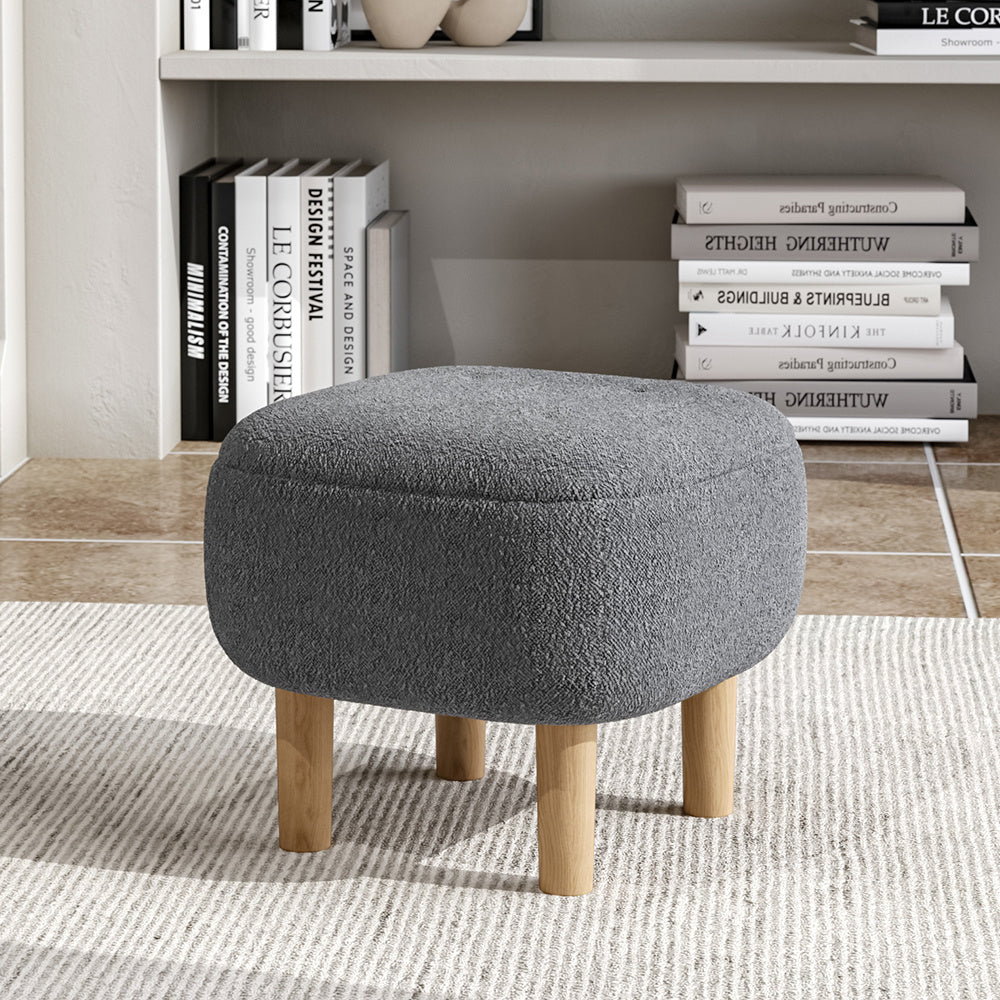 Modern Fabric Footstool Rubberwood Stool with Wooden Legs