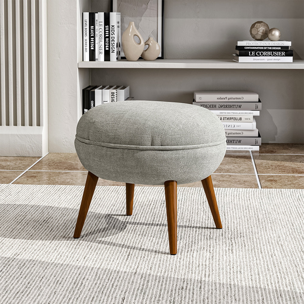 Oval Linen Footstool with Rubberwood Legs Lightweight Extra Seat