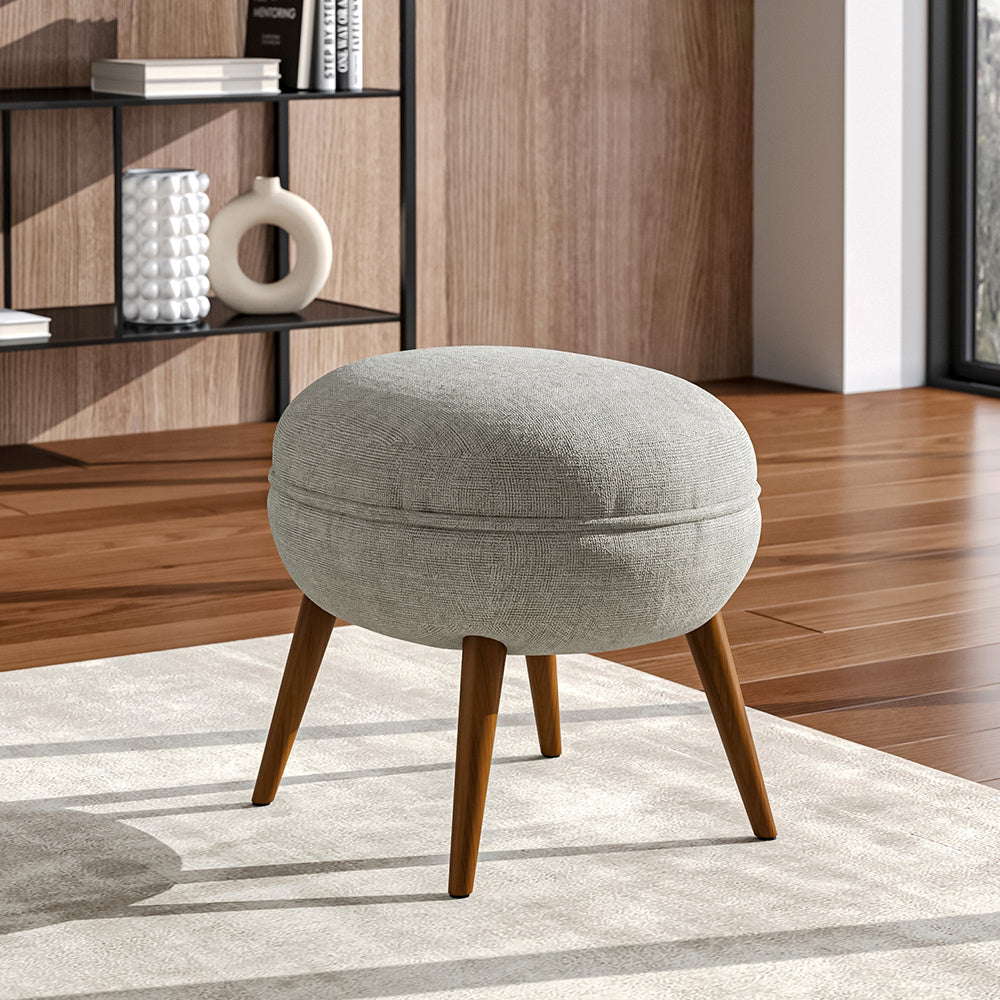 Oval Linen Footstool with Rubberwood Legs Lightweight Extra Seat