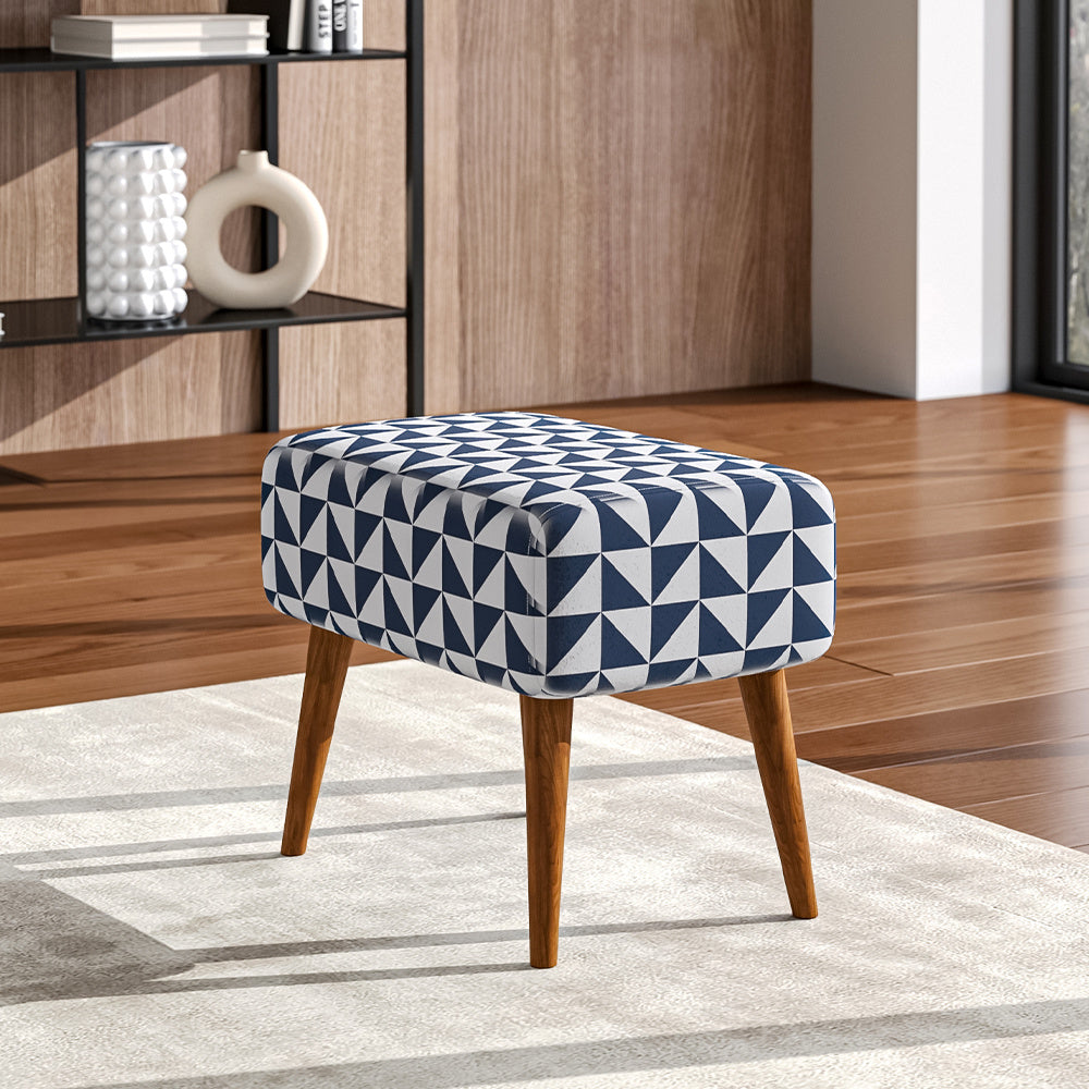 Mid-century Linen Footstool with Walnut Legs Multifunctional Seat Side Table