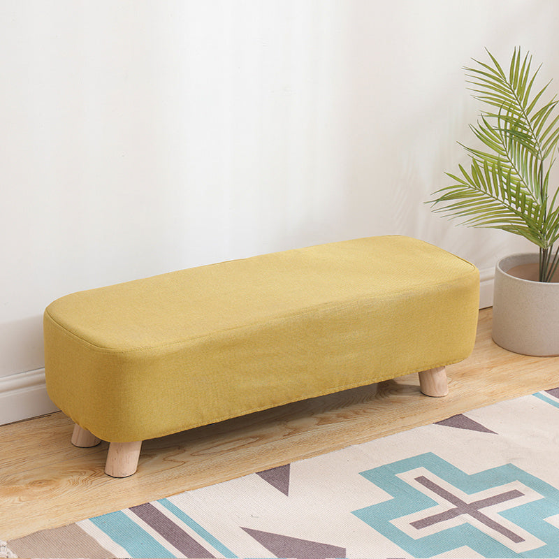 Tofu Shape Pine Wood Linen Rectangular Footstool with Solid Wooden Legs