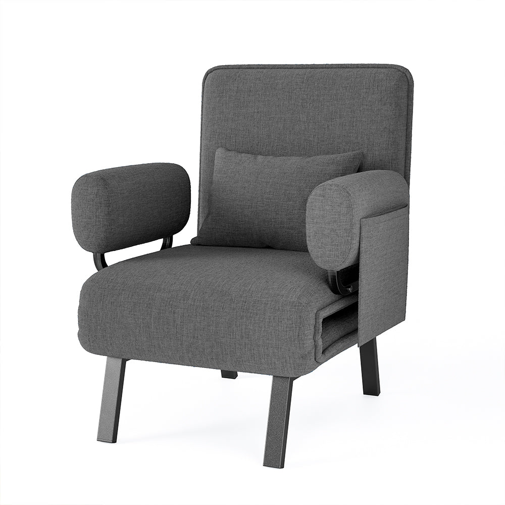 Grey Convertible Single Sofa Bed with Pillow and Side Pocket