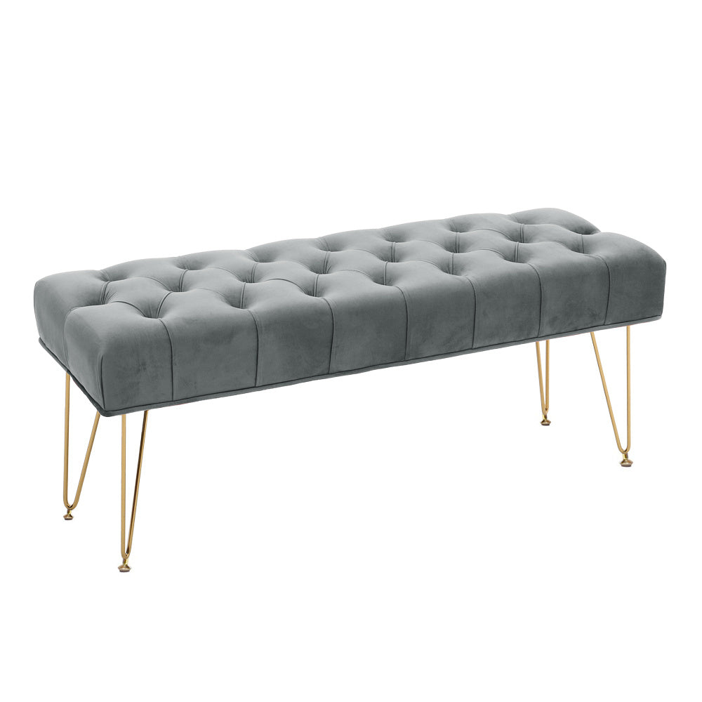 Velvet Bench with Gold Hairpin Legs Tufted Seat High Density Sponge