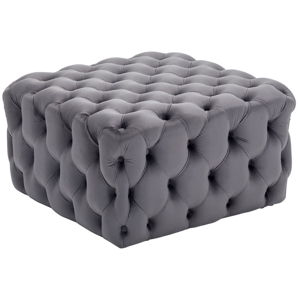 Square Velvet Footstool Deep Buttoned Pouffe Luxury Living Room Ottoman