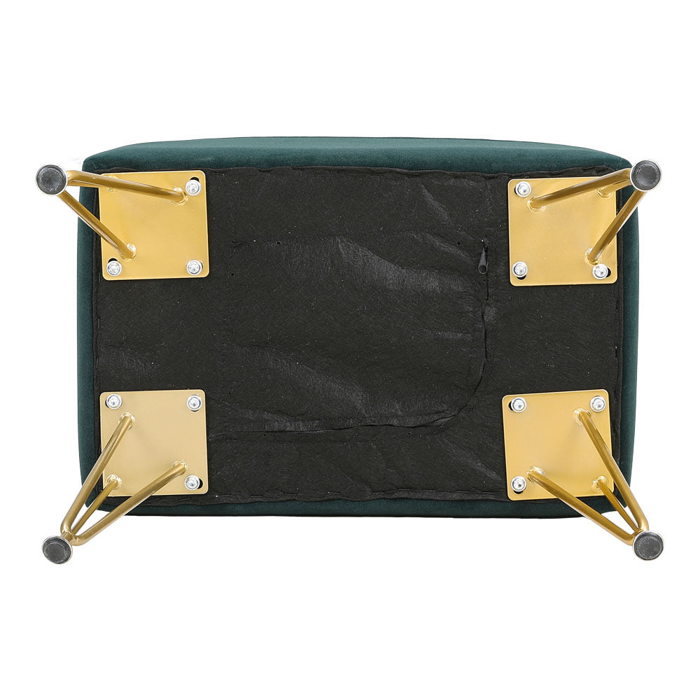 Velvet Footstool with Gold Hairpin Legs Channel Tufted Extra Seat