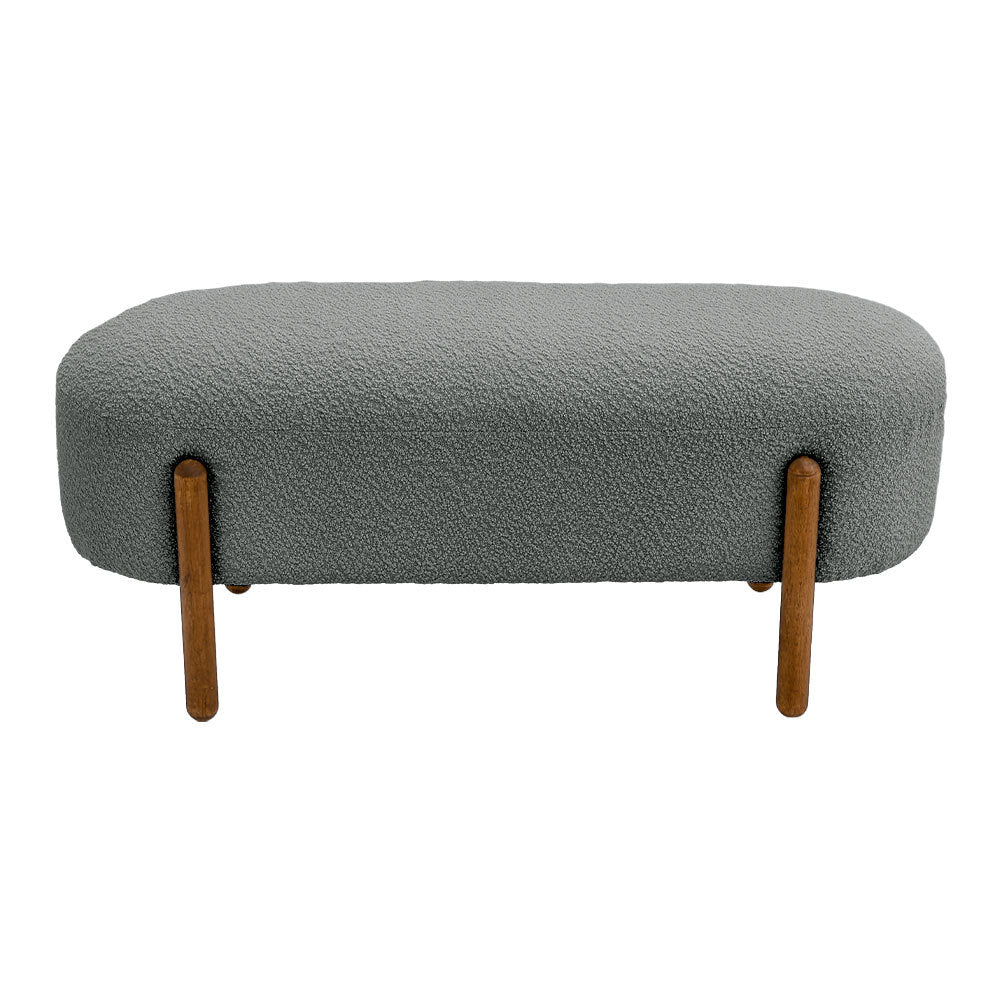 Grey Boucle Bench with Walnut Legs Plush Comfortable Seating