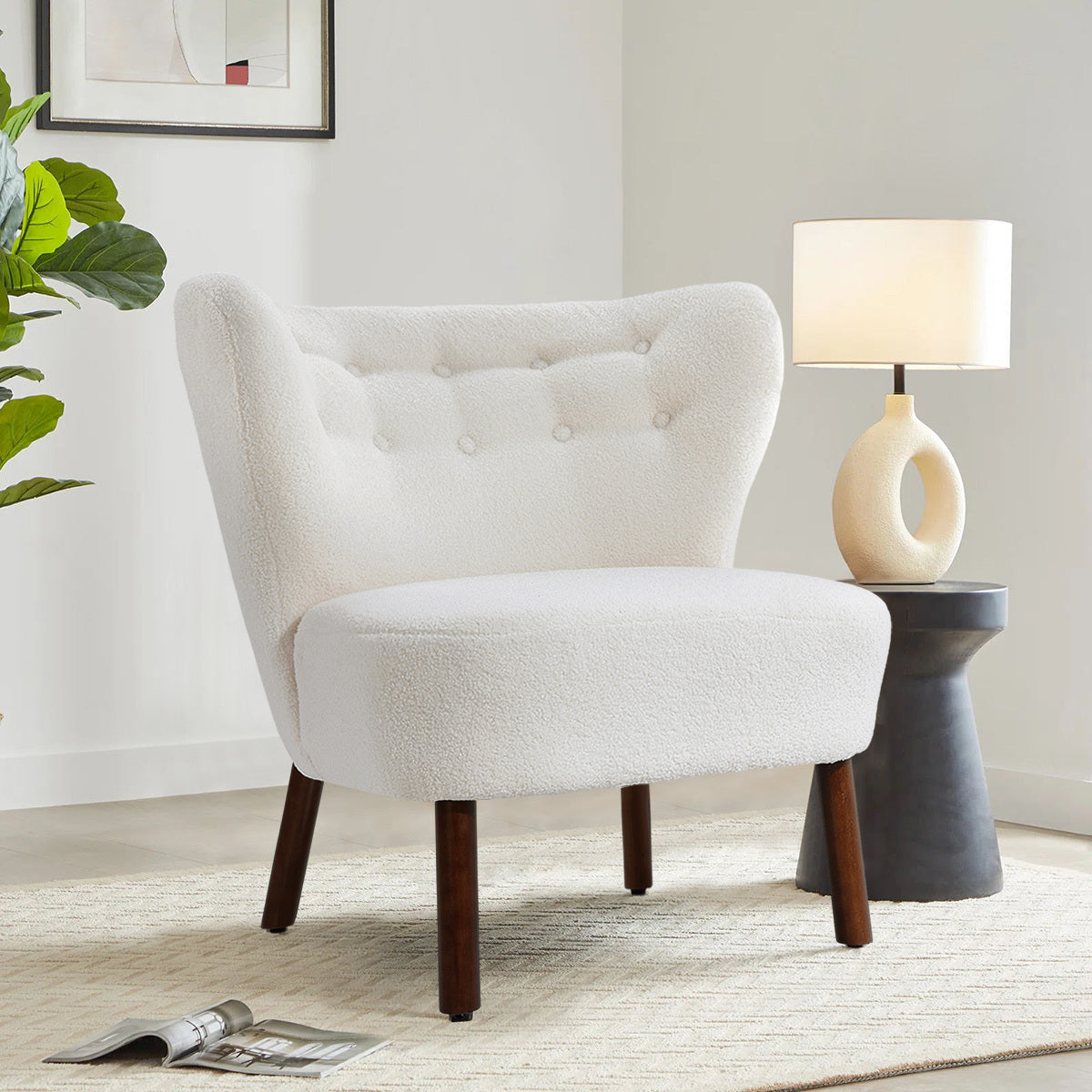 Teddy Bear Fur Tufted Leisure Chair with Footstool