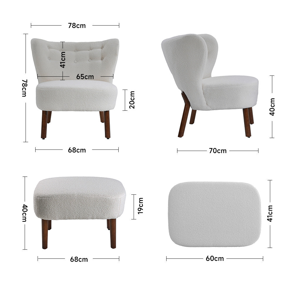 Teddy Bear Fur Tufted Leisure Chair with Footstool