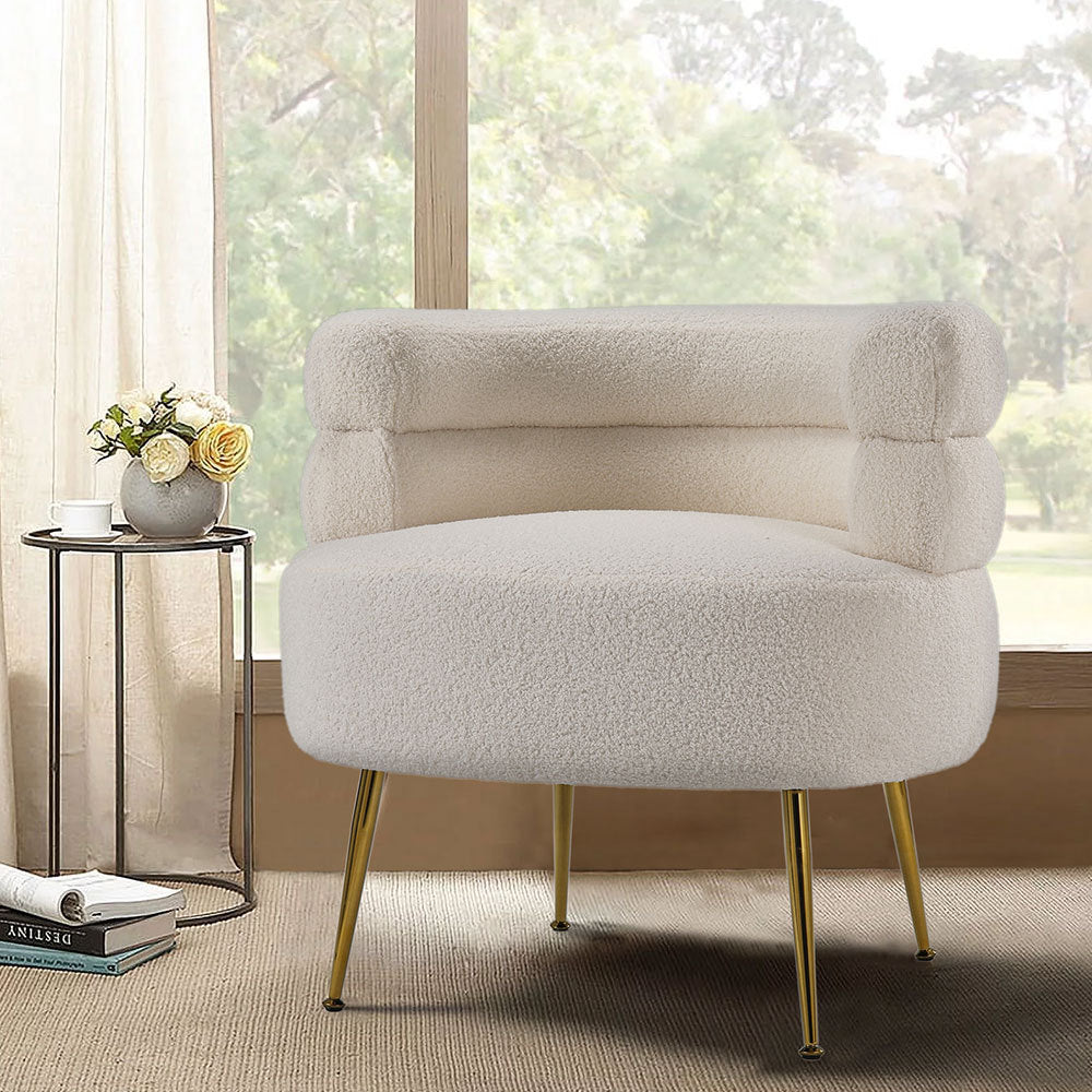Teddy Fur Curved Upholstered Accent Chair Gold Legs Ergonomic