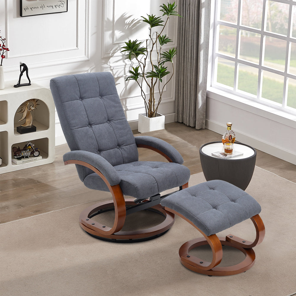 Velvet Swivel Recliner with Footrest Plush Cushion Adjustable Backrest