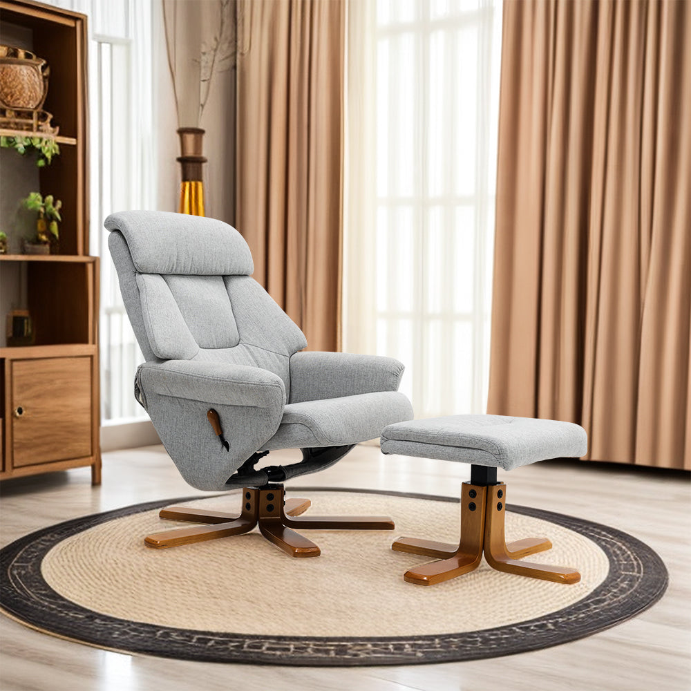 Adjustable Tilt Swivel Faux Leather Recliner Armchair with Ottoman
