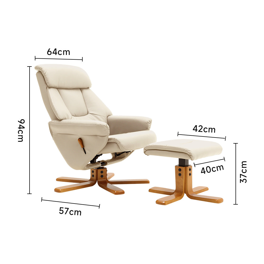 Adjustable Tilt Swivel Faux Leather Recliner Armchair with Ottoman