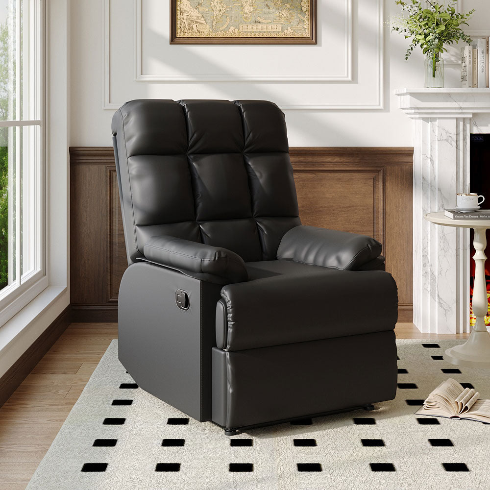 Luxurious Faux Leather Recliner Chair Plush Foam Tufted Back Wide Armrests