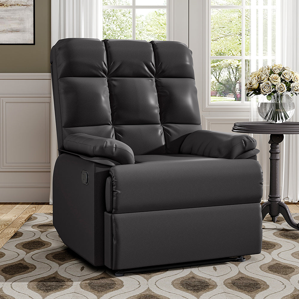 Luxurious Faux Leather Recliner Chair Plush Foam Tufted Back Wide Armrests