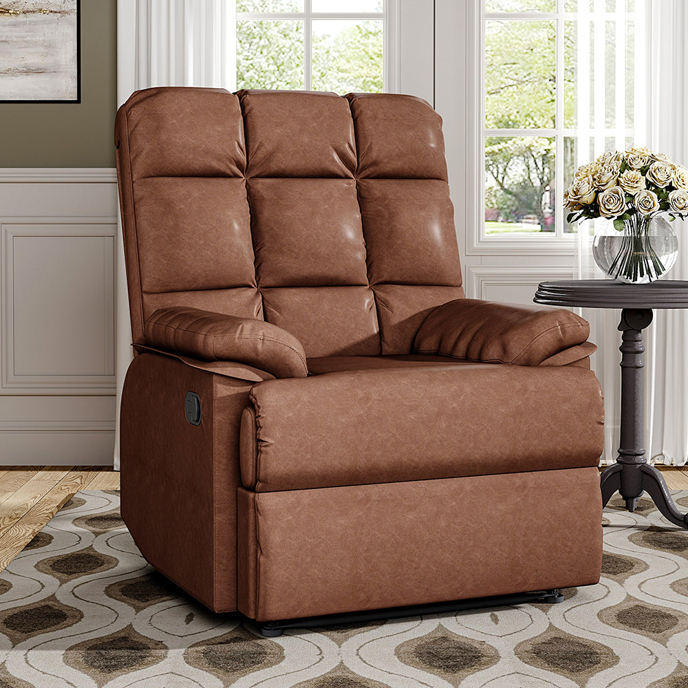 Luxurious Faux Leather Recliner Chair Plush Foam Tufted Back Wide Armrests