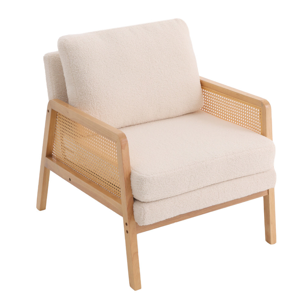 Teddy Fleece Armchair Cozy Accent Chair with Wood Frame