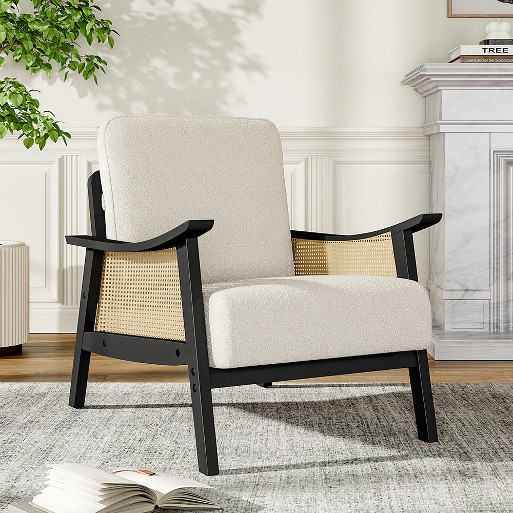 Modern Teddy Fleece Armchair Accent Chair with Wooden Frame