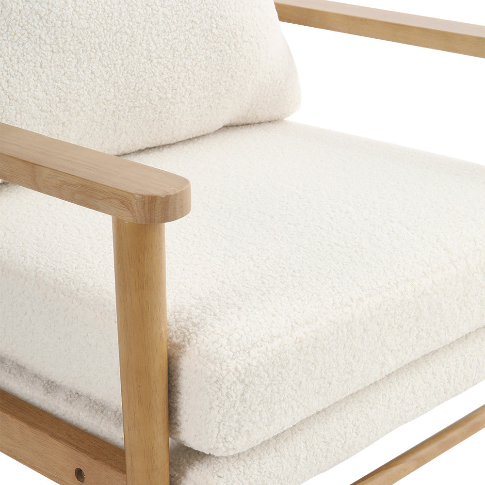 Teddy Bear Fur Accent Chair Cozy Faux Fur Wooden Armchair