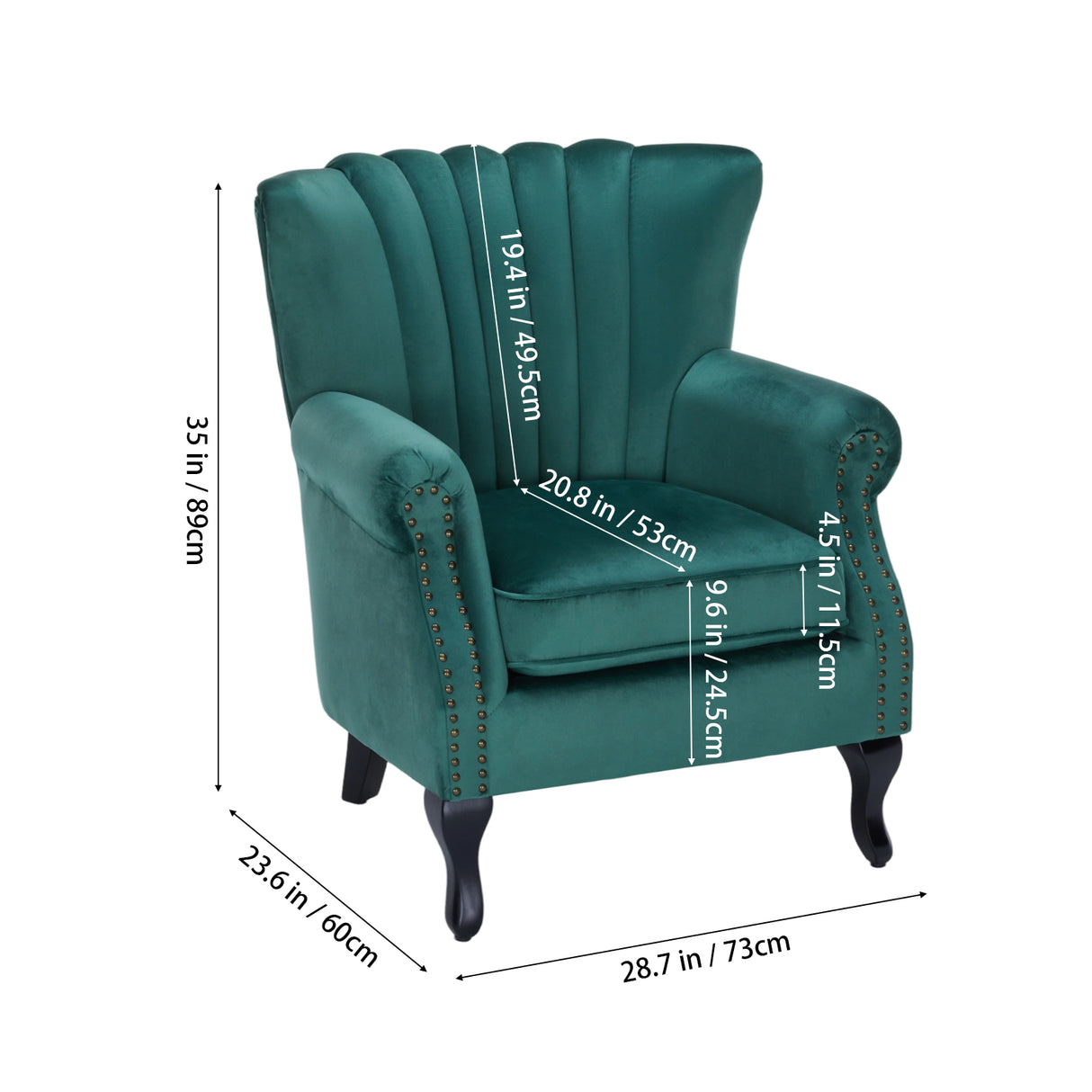 Green Velvet Armchair Luxury Accent Chair with Black Legs