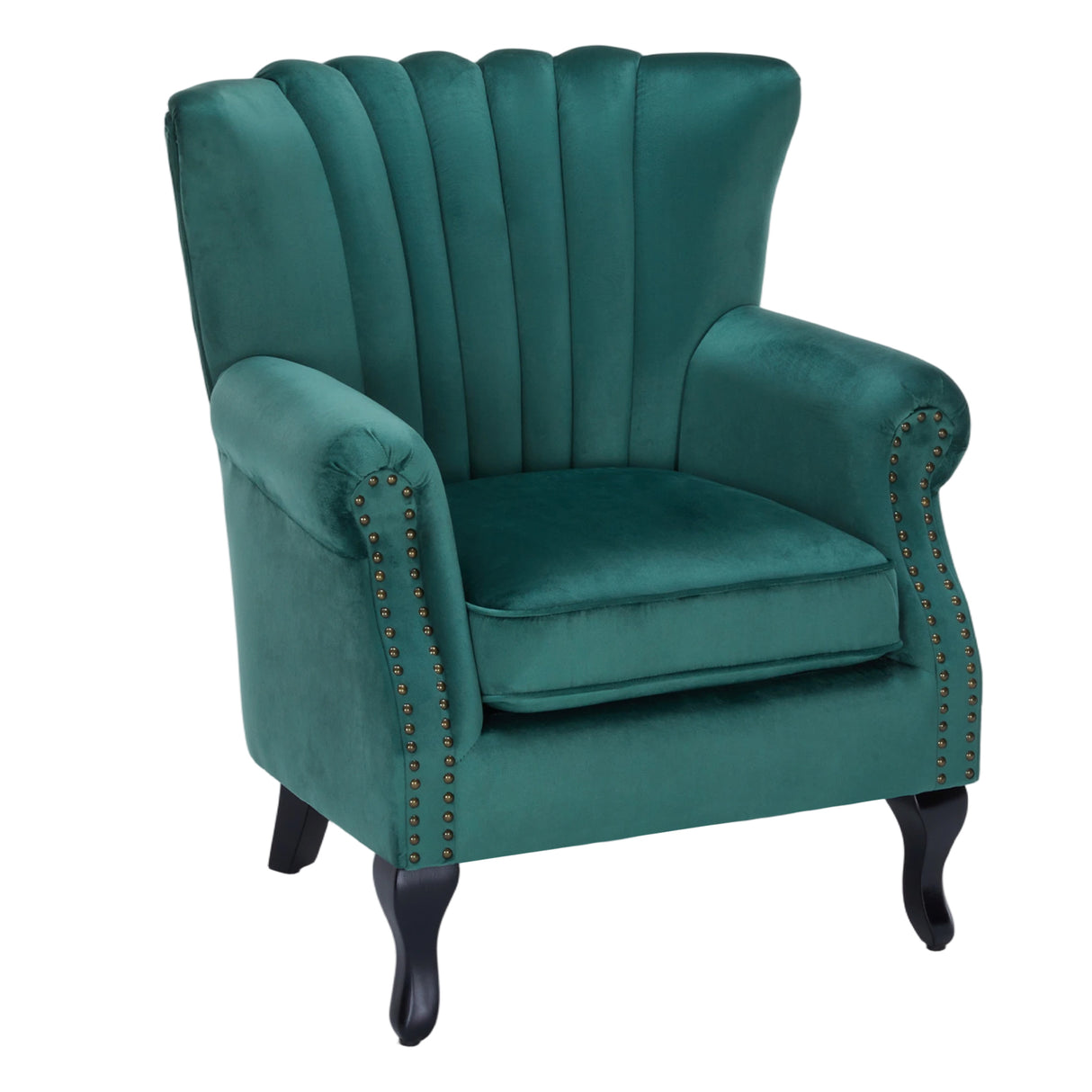 Green Velvet Armchair Luxury Accent Chair with Black Legs