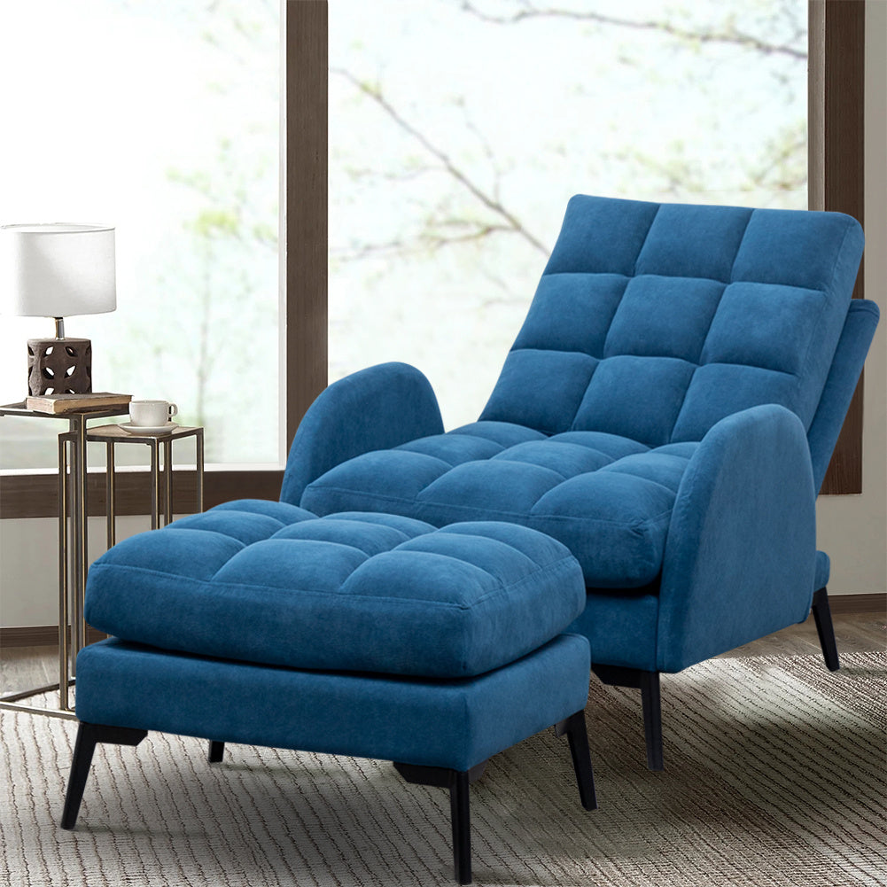 Armchair and Ottoman Set Modern Frosted Velvet Comfortable Seating