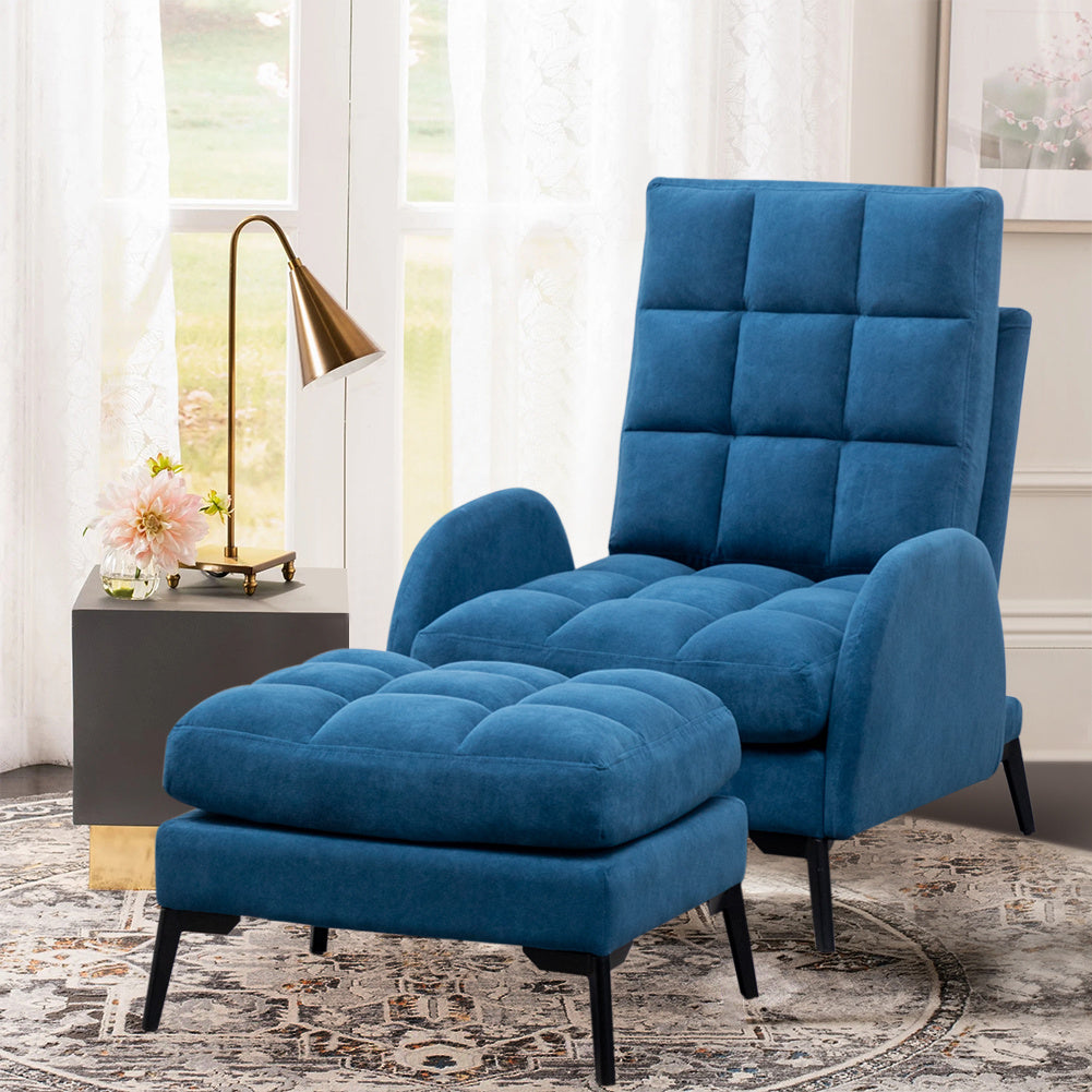 Armchair and Ottoman Set Modern Frosted Velvet Comfortable Seating