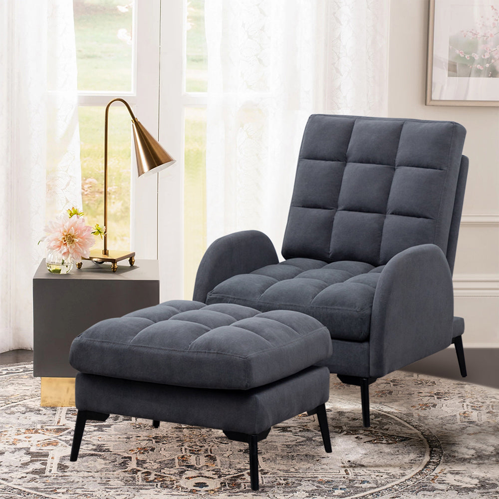 Armchair and Ottoman Set Modern Frosted Velvet Comfortable Seating