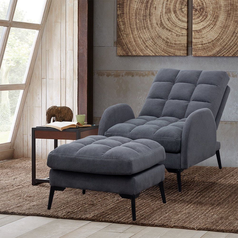 Armchair and Ottoman Set Modern Frosted Velvet Comfortable Seating