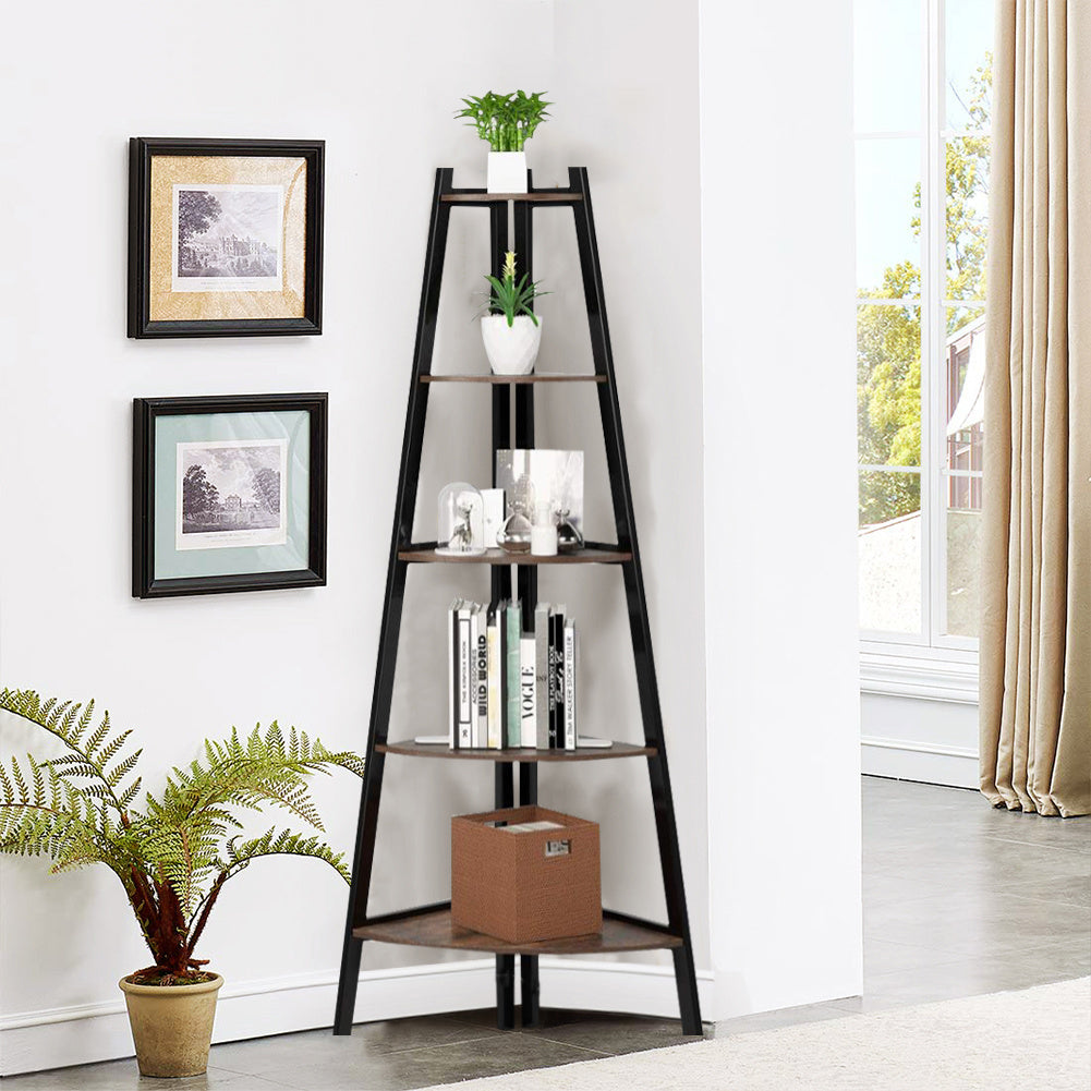 5 Tier Triangle Foldable Industrial Ladder Corner Storage Shelf
