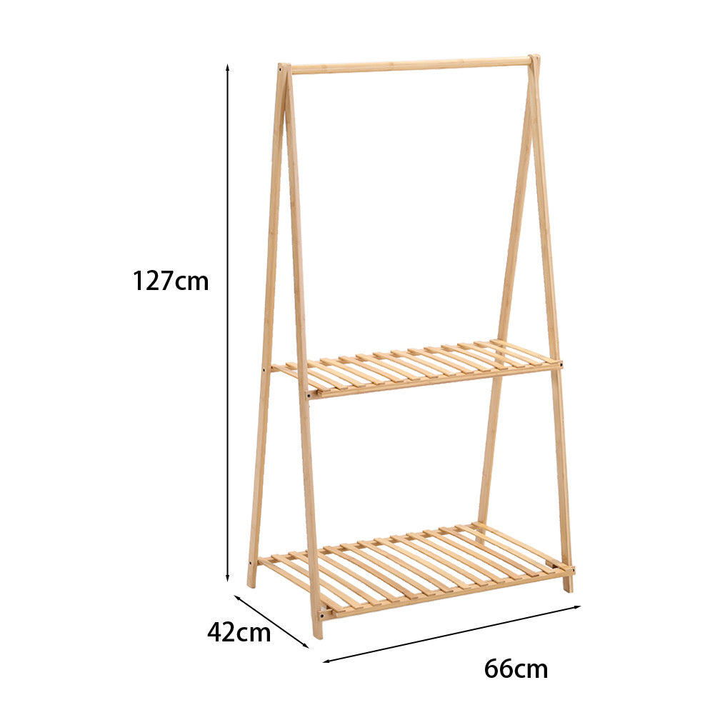 2 Tier Bamboo Hanging Plant Stand Folding Planter Shelves