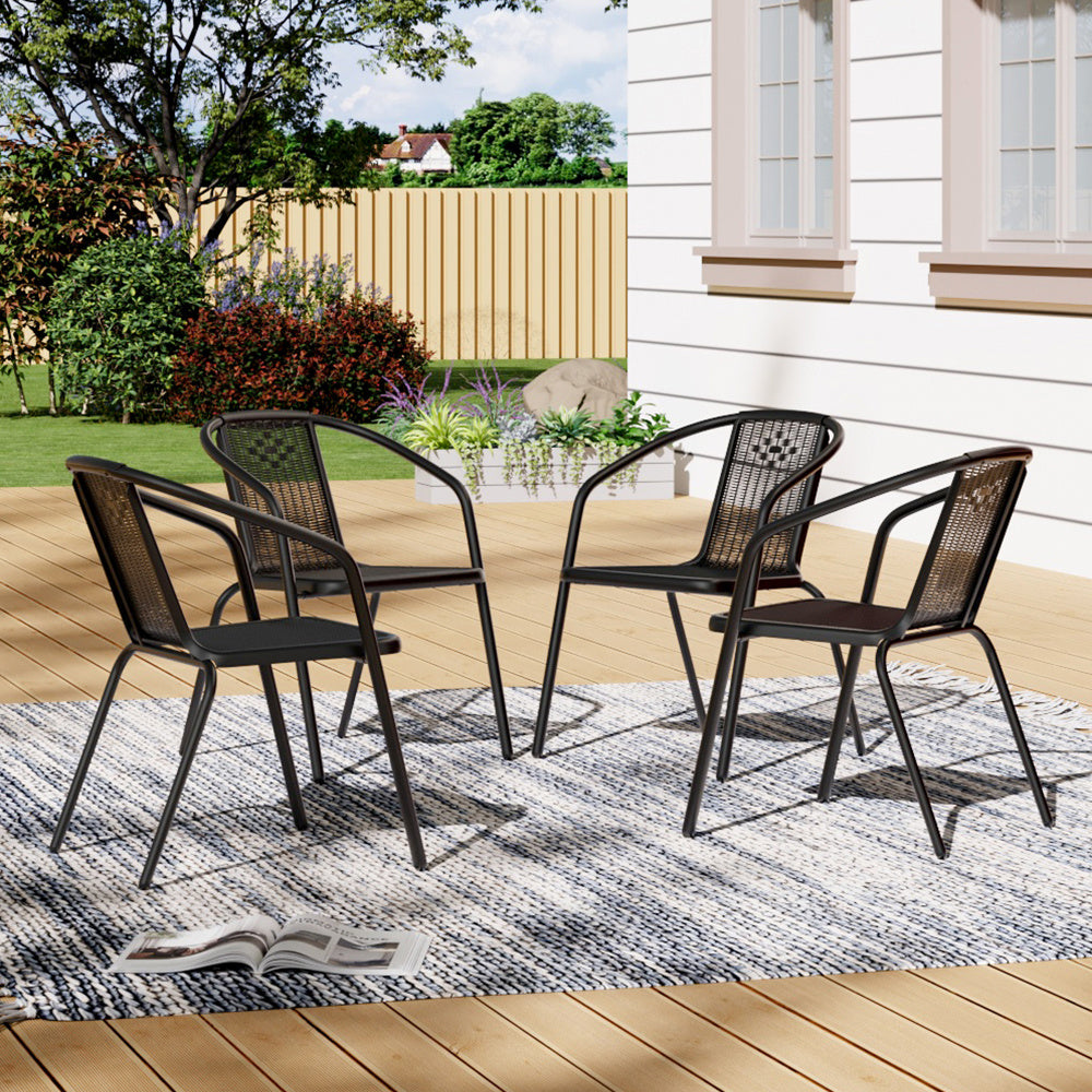 Outdoor Patio Metal Coffee Wicker Dining Chairs Set of 4 Black