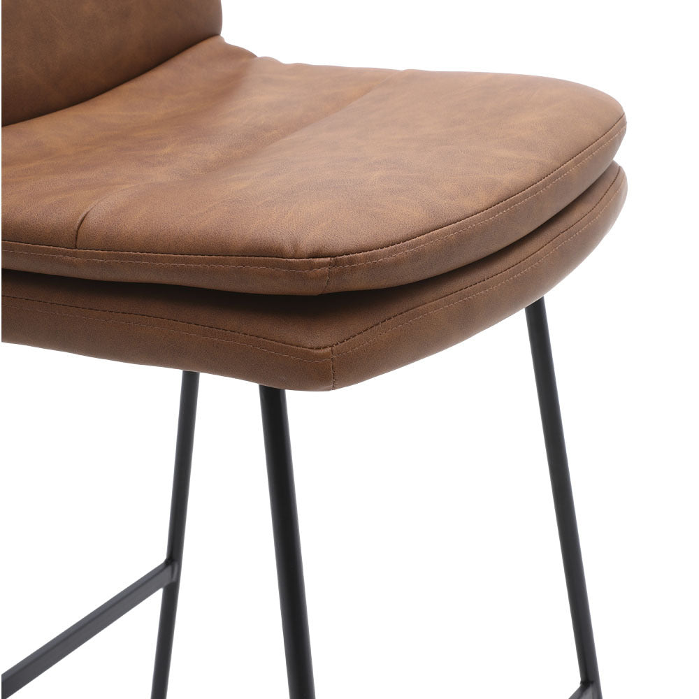 2Pcs Modern Faux Leather Breakfast Bar Stools,Brown