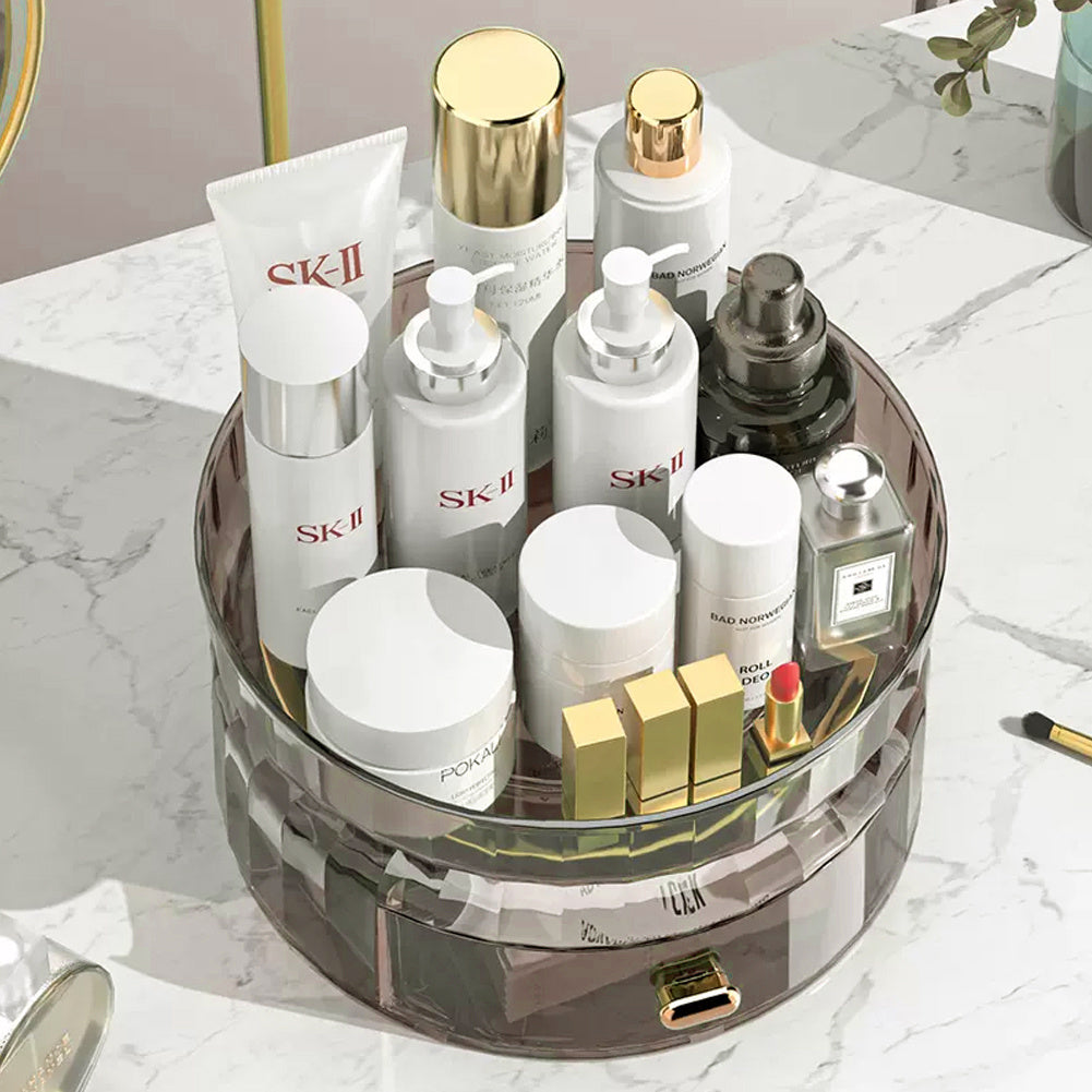360? Rotating Makeup Cosmetic Organizer with Drawer, Grey