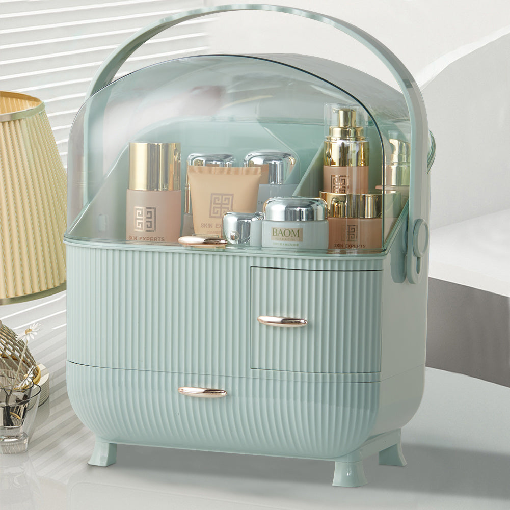 Light Green Large Dustproof Makeup Cosmetic Organizer with Handle