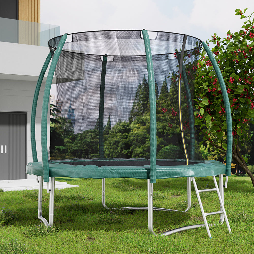 Dark Green 10FT Outdoor Enclosure Trampoline with Ladder