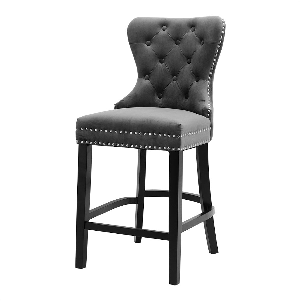 Vintage Velvet Buttoned Studded Dining Chair, Dark Grey