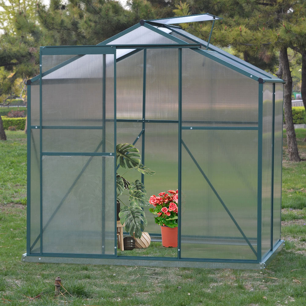 4ft x 6ft Garden Greenhouse Aluminium Polycarbonate Green Plant Housing Without Base