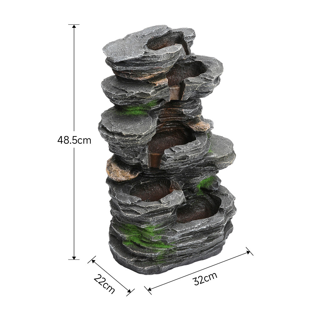 5 Tier Bowl Outdoor Solar Powered Water Fountain Rockery Decor with LED Light