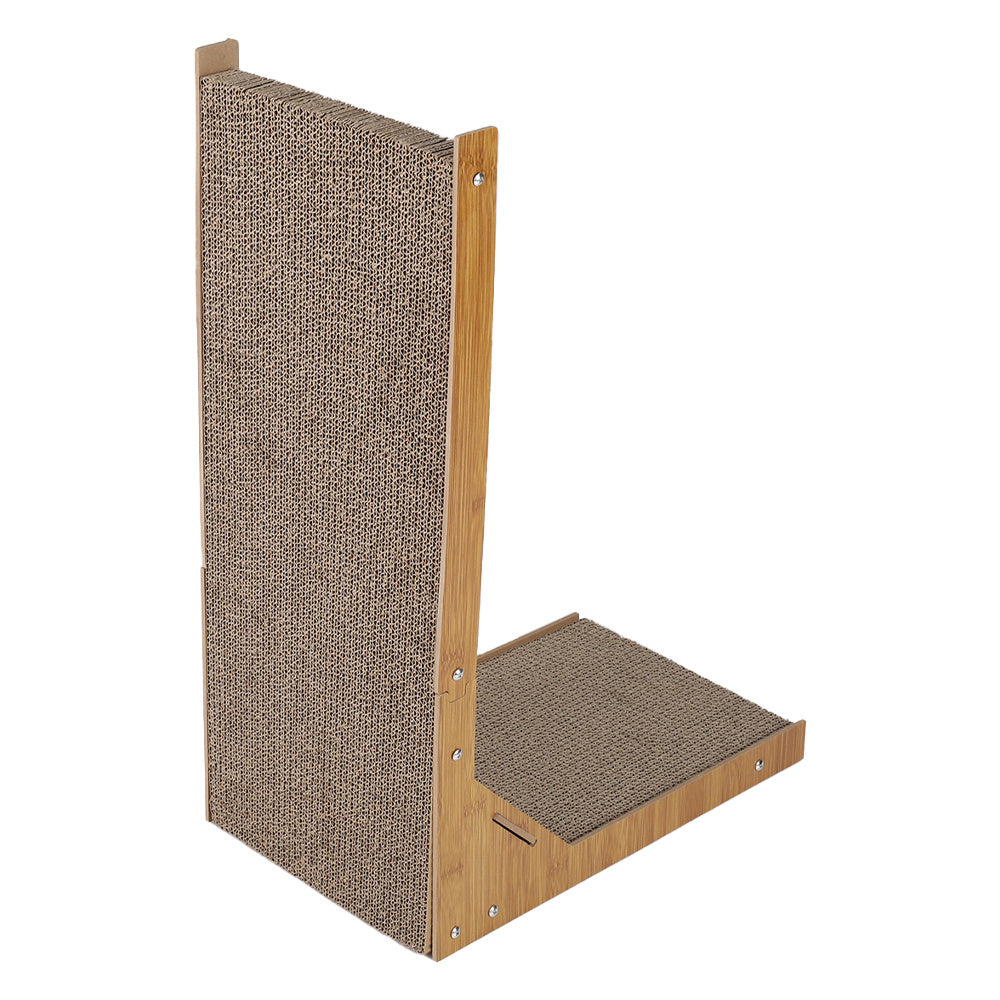 Brown L Shaped Corrugated Cat Scratching boards with Toy