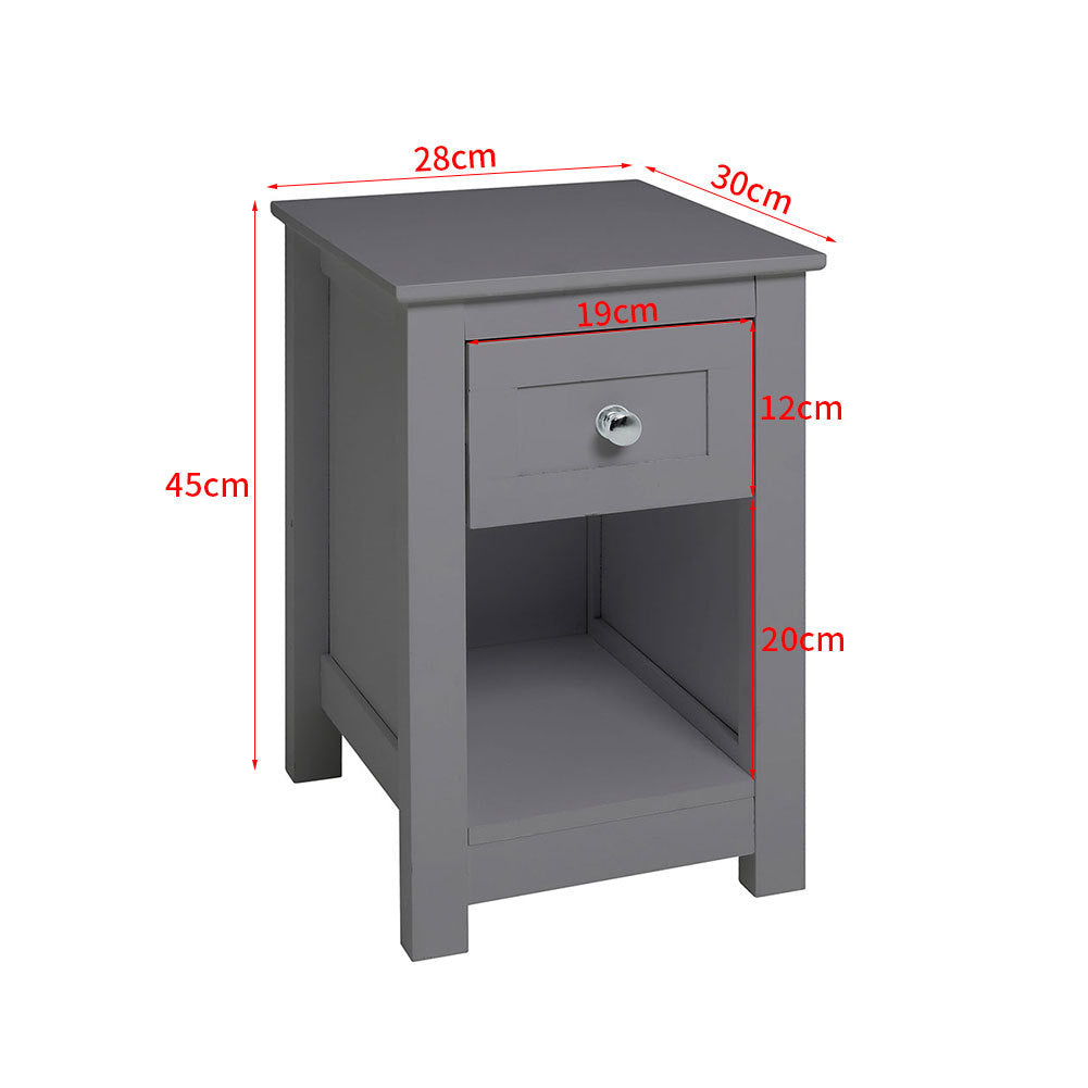 Small Wooden Beaside Table Cabinet with Drawer Shelf Storage, Grey