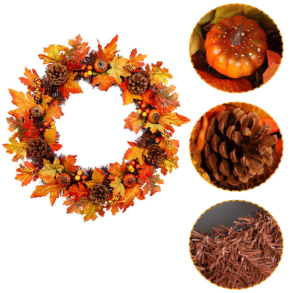 60CM Halloween LED Artificial Maple Leaf Autumn Wreath