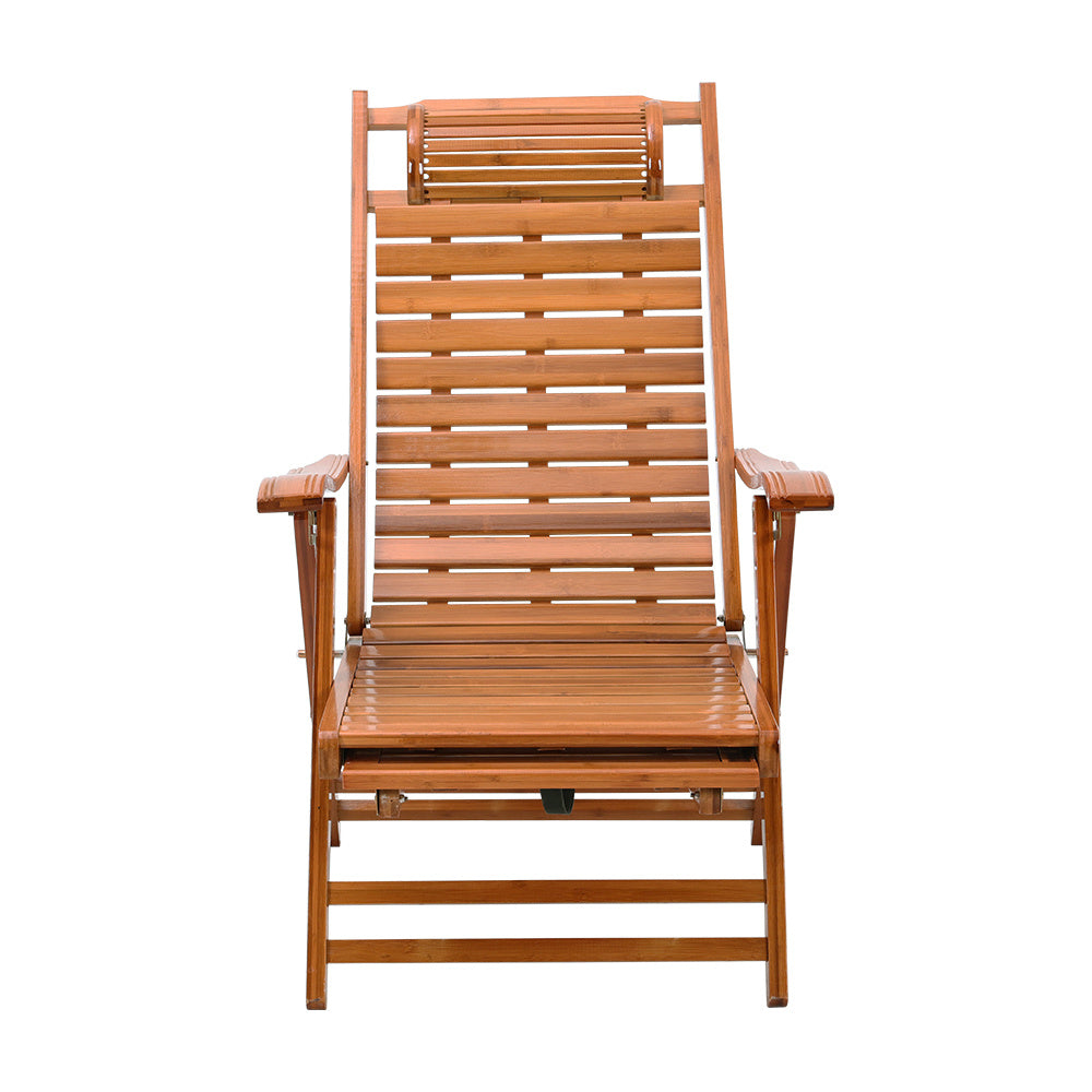 Bamboo Foldable Recliner Lounge Chair with Retractable Footrest