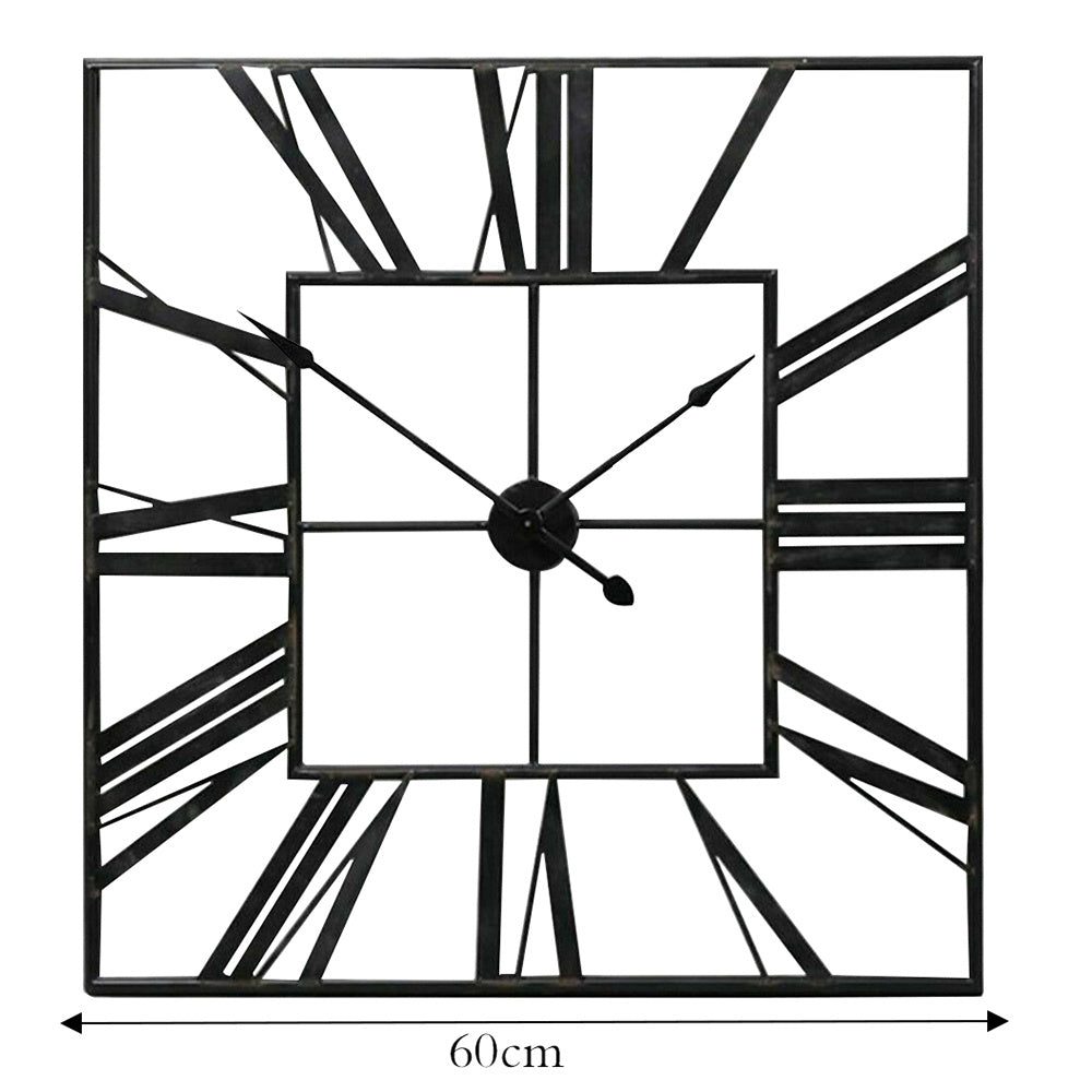 60CM Square Metal Roman Numerals Wall Clock