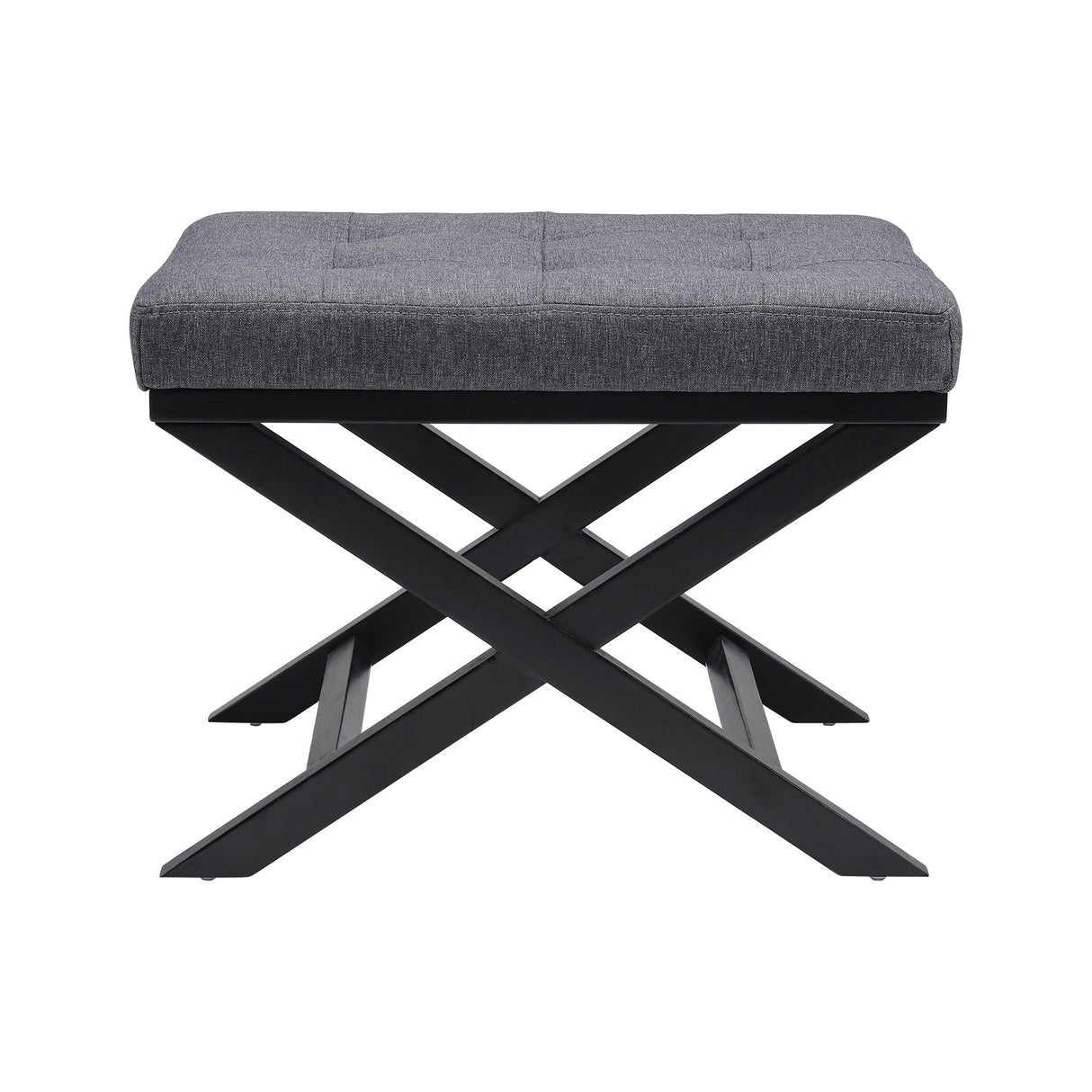 Linen Buttoned Footstool with X shaped Legs